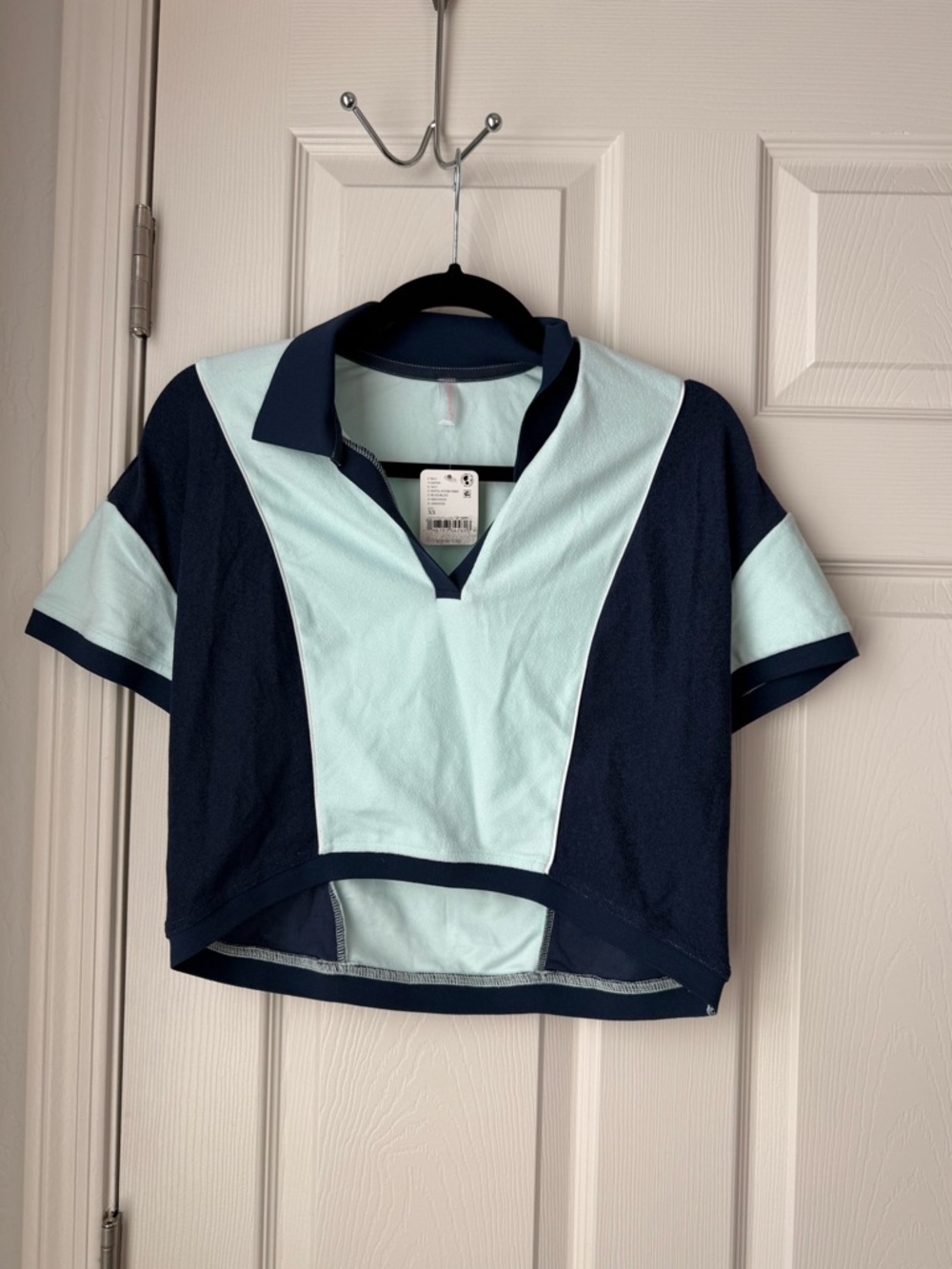 Free People Cropped Polo Top in Navy and Light Blue sold out